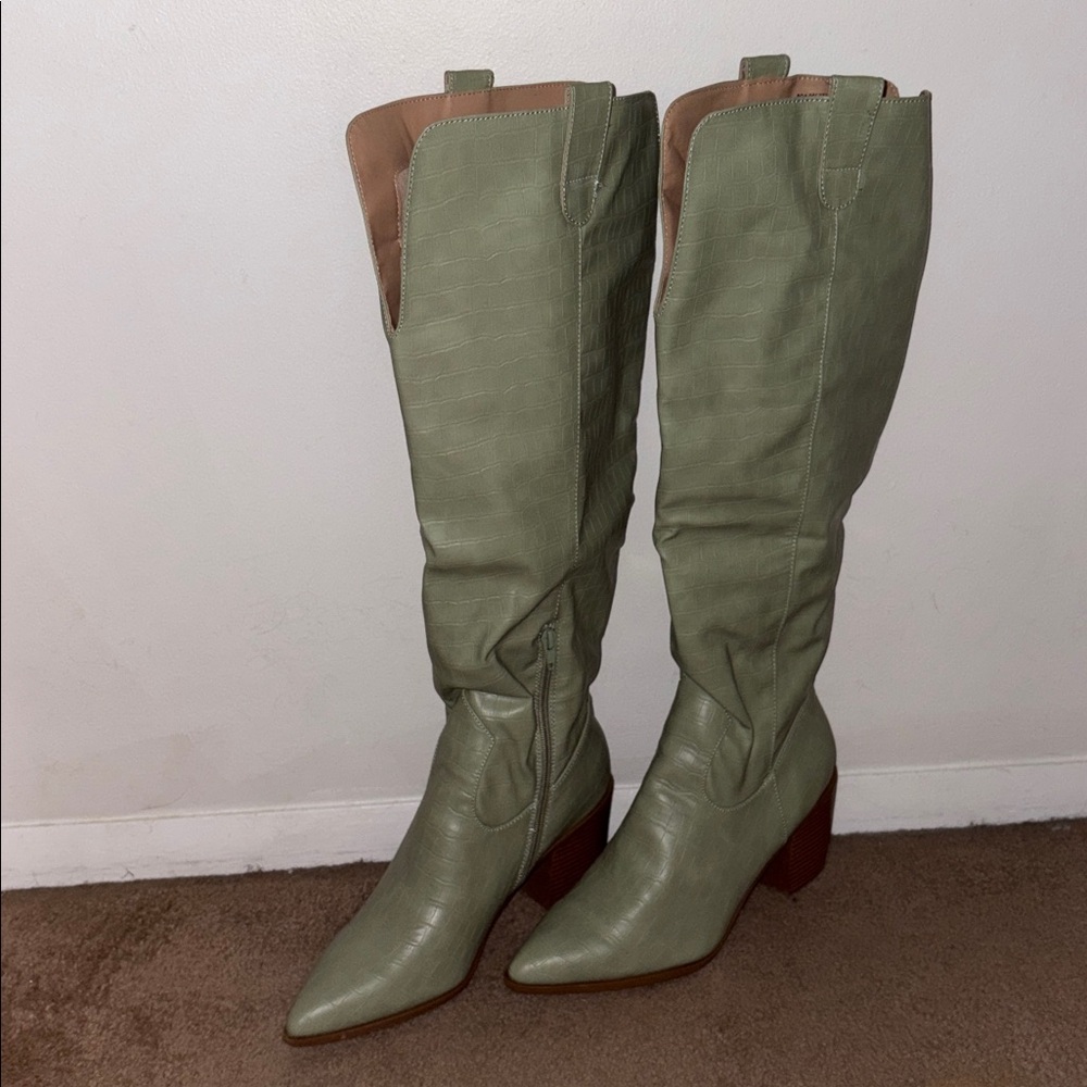 Sage Green Knee-High Boots